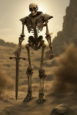 photorealistic Ancient skeleton psi-warrior knight wandering the wasteland