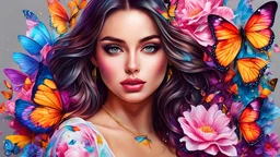 acrylic illustration, acrylic paint, oily sketch, full body portrait of a gorgeous young ana de armas, A highly detailed and hyper realistic lisa frank, trending on artstation, butterflies, floral, sharp focus, studio photo, intricate details, highly detailed, by Tvera and wlop and artgerm, alberto seveso and geo2099 style, by [Iryna Yermolova | Conor Harrington]