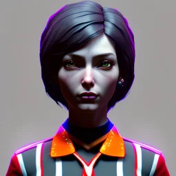 waitress punk woman, rounded face, black short hair, color cheeks, striped shirt, vibrant color, highly detailed, art stations, concept art, smooth, unreal engine 5, god rays, ray tracing, RTX, lumen lighting, ultra detail, volumetric lighting, 3d, finely drawn, high definition, high resolution.