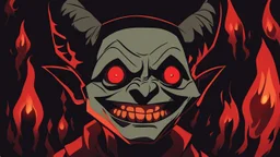 صورة الملف الشخصي المطلوبة هي رسم كرتوني يحمل تفاصيل مرعبة ومخيفة. تظهر الصورة شخصًا كرتونيًا في زاوية مظلمة، مع عيون مضيئة باللون الأحمر تشع نيرانًا داخلها. وجهه مليء بالظلال والتجاعيد، ويظهر وكأنه يبتسم بطريقة مرعبة. خلفه، تظهر خلفيات مظلمة ومشؤومة مع ظلال متشابكة، مما يخلق أجواءًا من الرعب والخوف.