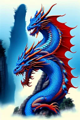 fantasy chinese blue dragon on top of Zhangjiajie