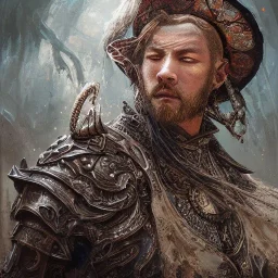 Insanely detailed photograph of an “portrait of an D&D Echo Knight ”, intricate embroidered cowboy hat, stern clear face and hyperdetailed painting by Ismail Inceoglu Huang Guangjian and Dan Witz CGSociety ZBrush Central fantasy art album cover art,8K, hdr, epic, mysterious, ominous, hands focused on a glowing D20, jewelry, motivated