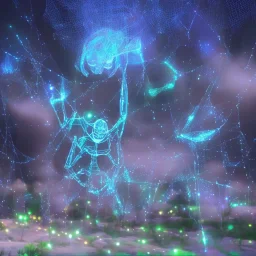 Giant transparent ethereal luminescent starry spider, realistic