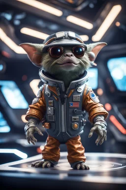 pen outline, really macho pimp gremlin seal french captain that go hard sitting in space station cockpit , in front of space portal dimensional glittering device, bokeh like f/0.8, tilt-shift lens 8k, high detail, smooth render, down-light, unreal engine, prize winning