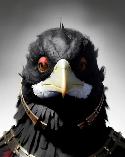 "black feathered, rogue, mysterious Kenku male, bird, full-scale head and shoulders portrait, 8k resolution concept art portrait by Greg Rutkowski, Artgerm, WLOP, Alphonse Mucha dynamic lighting hyperdetailed intricately detailed Splash art trending on Artstation triadic colors Unreal Engine 5 volumetric lighting Splash art fantasy"