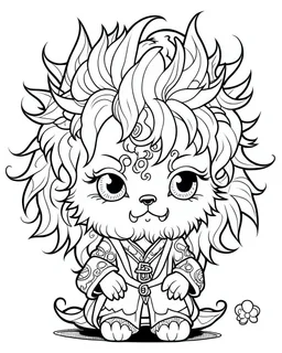 coloring page, Gothic chibi werewolf with wild, fluffy hair, Manga style, thick lines, low detail, no shading, --ar 9:11 --v 5,diffrent