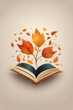 square logo , landscape with leaf fall, flying leaves in the book