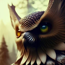 intricate details, realistic, octane, unreal engine, portrait, natural lighting,zoomed out + portrait, volumetric lighting, shiny,extreme detail, Photorealism, High detail, Hyper realistic Owl in forest, macro lens blur,abstract paint, sharp,ef 85mm 5.6, focus, trending by artstation