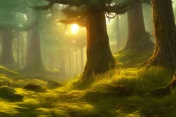 forest trees sunshine mountains