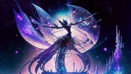 It is a paradox of delicate fantasy and formidable technology, its silhouette pulsing with extraordinary power yet draped with cosmic elegance. Capture this enigma, this tamer of untamed galaxies, through the prism of Matthews' fantastical style."