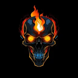 minimalistic cyberpunk screaming skull with flame