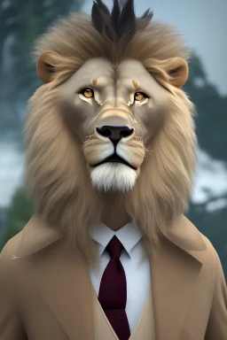 Anthropomorphic lion with hyperrealistic suit and tie 8k