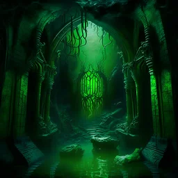 the chasm of the underworld in the gothic style with green