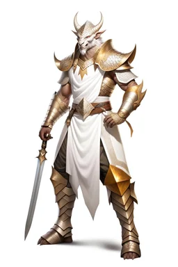 Full Body, Male Dragonborn, monk, Armour as Holy Knight, boxer pose, White outfit colour theme