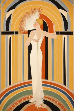 a woman with feathers in an Art Deco foyer by artist "Hilma af Klint"by artist "Erté"