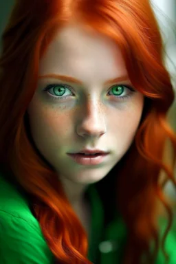 A girl with red hair and green eyes