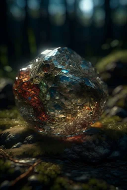 The "Primordial Heartstone" - A rare and enormous crystal located at the heart of the planet's crystalline network. It holds the power to shape the planet's geological and biological evolution., photo-realistic, shot on Hasselblad h6d-400c, zeiss prime lens, bokeh like f/0.8, tilt-shift lens 8k, high detail, smooth render, down-light, unreal eng