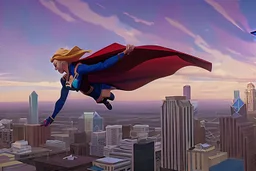 Supergirl flying over Dallas, Texas.