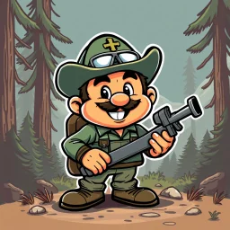 retro cartoon company mascot of a vehicle mechanic with a hint of forest ranger