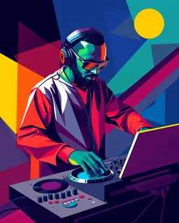 Cool Dj in Cubism Multicolor Vector art picture