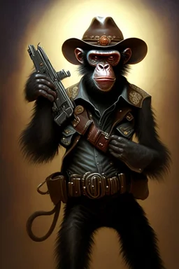 dark bounty hunter monkey cowboy with pistols