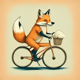 illustration fox with mustache riding a bicycle