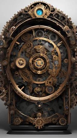 a time-gate surrounded by intricate gears, clocks, and time portals. Showcase detailed Victorian-inspired steampunk attire and emphasize the fusion of past and future elements