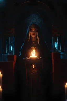 The high priestess of the god of death summoning a specter. Cinematic lighting, Volumetric, lighting, Epic color composition, the , octane render,