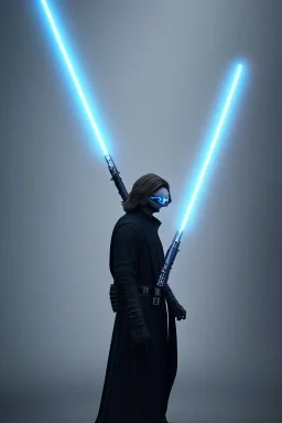 All Black Anakin Skywalker soldier, ghost, wearing high tech mask, white smoke, dark, rage, sorrow, high definition, ultra 8 k, volumetric lighting, blue fire, fog