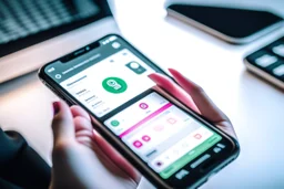 The photo depicts a person using a smart app on their smartphone to organize their tasks and appointments in an organized and efficient manner. The modern photography shows the attractive design of the app that helps the user manage their daily life and achieve their goals. The photo points to the importance of leveraging technology and smart tools in personal organization and facilitating one's life.