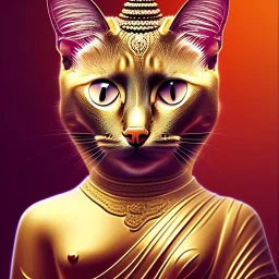 Elegant feline (Siamese cat) laying on Buddha statues lap, observing Thailand, painting impressionism, beautiful, artistic detailed Modifier...