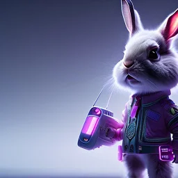 pixar style anamorphic cute cyberpunk rabbit baby, smiling, full body, magenta puffer jacket, manila city backdrop, hyper realistic, unreal engine 5, 16k,cinematic background