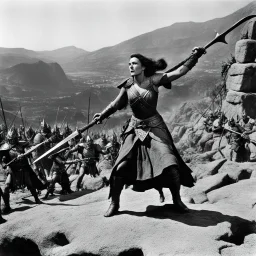 [high res photo by Ray Harryhausen] Her many enemies have vowed to burn her at the stake if she ever falls into their vengeful hands. She has slain so many of their kinsmen. The hills are crawling with her foes eager to take her alive for the fire. Traps have been set for her, and her risk of capture are high. Yet this brave young warrior has no fear of any foe and welcomes the opportunity to slay even more enemies.