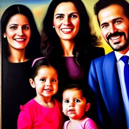 portrait of Jacobo Santiago Mozos born in 1976 and Gemma Arnau Arnau born in 1979,and daughters Eira Santiago Arnau and Dalia Santiago Arnau by Diego Velázquez,smiling, oil on canvas, cinematic composition, extreme detail,8k,fit full head inside picture,