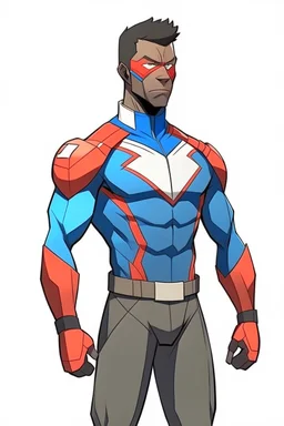 Anime man side character looks like Alfonso Davis , fit body, wearing a superhero suit , aged 25