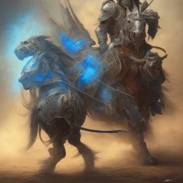 angry stallion in Blue and orange battle armor, bucking, a highly detailed illustration, background of Inka jungle, realistic render, 8 k, micro detail, intricate, elegant, centered, digital painting, Artstation, smooth, sharp focus, illustration, artgerm, tomasz alen kopera, peter mohrbacher, donato giancola, joseph christian leyendecker, wlop, boris vallejo