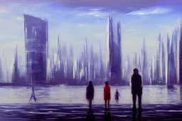 Futuristic city, people, lake, sci-fi, epic, philip wilson steer influence, hd, realistic painting