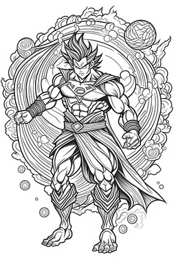 outline art An evolved Superman.Goku cinematic lighting, high resolution 3D render art coloring pages with witch, white background, Sketch style, full body, use outline, Mandala style, clean line art, white background, no shadows and clear and well