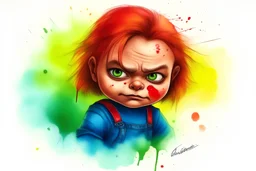 draw Chucky figure in watercolor and oil painting style