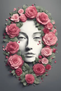 only flowers illustration shape of a face using only flowers/ rose