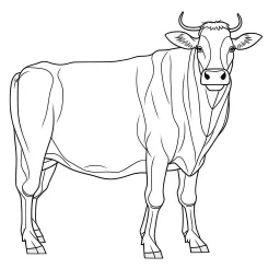 cow, animal, full view, realistic face, coloring page, only draw lines, coloring book, clean line art, –no sketch, color, –ar 3:4, white background, minimalistic black lines, minimal black color, low level black colors, coloring page, avoid thick black colors, thin black line art, avoid colors, perfect shape, perfect clear lines,