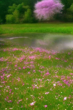 brumes ciel etoilé prairie rivieres fleurs printemps jolie parfumée chateau féerique dans les etoilee