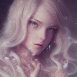 FAIRY , cute, beautiful, long hair, wavy hair, blues eyes, , cinematic, 8k, Artgerm, WLOP, hyperdetailed intricately detailed, pink found,STARS