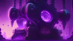 a giant magic machine, purple tones, dreamy, psychedelic, 4k, sharp focus, volumetrics, trippy background