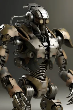 Robotic warior with a graplin in his left arm