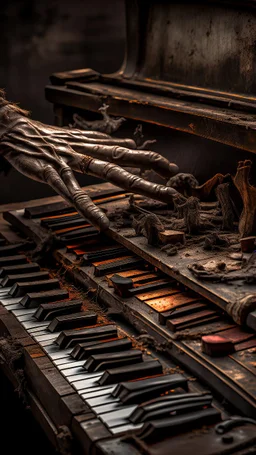 Ugly , Evil rusted hands playing on an old piano keyboard