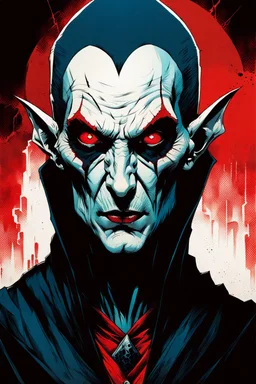 create a highly ethereal, darkly magical full body portrait illustration of a ragged malevolent Nosferatu female vampire , with highly detailed and deeply cut facial features, in the comic art style of FRANK MILLER and BILL SIENKIEWICZ, searing lines and forceful strokes, precisely drawn, boldly inked, with vibrant colors