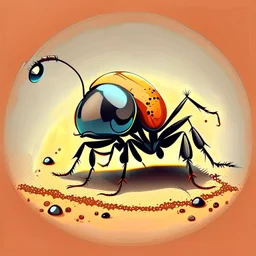 an ant under magnification, cute ,vector art, paiting