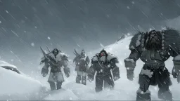 Warriors in blizzard, comic style