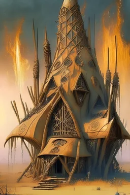 an elvish house in the style of enki bilal john howe burning man festival temple ibuku-bamboo-architecture elora hardy.